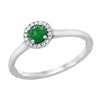 WHITE GOLD EMERALD RING WITH DIAMOND HALO, .05 CT TW