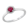WHITE GOLD RUBY RING WITH DIAMOND HALO, .05 CT TW