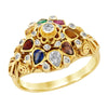 YELLOW GOLD MULTI-COLORED GEMSTONE FASHION RING WITH DIAMONDS, 1/10 CT TW