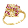 YELLOW GOLD FASHION RING WITH PINK SAPPHIRES AND DIAMONDS, .06 CT TW