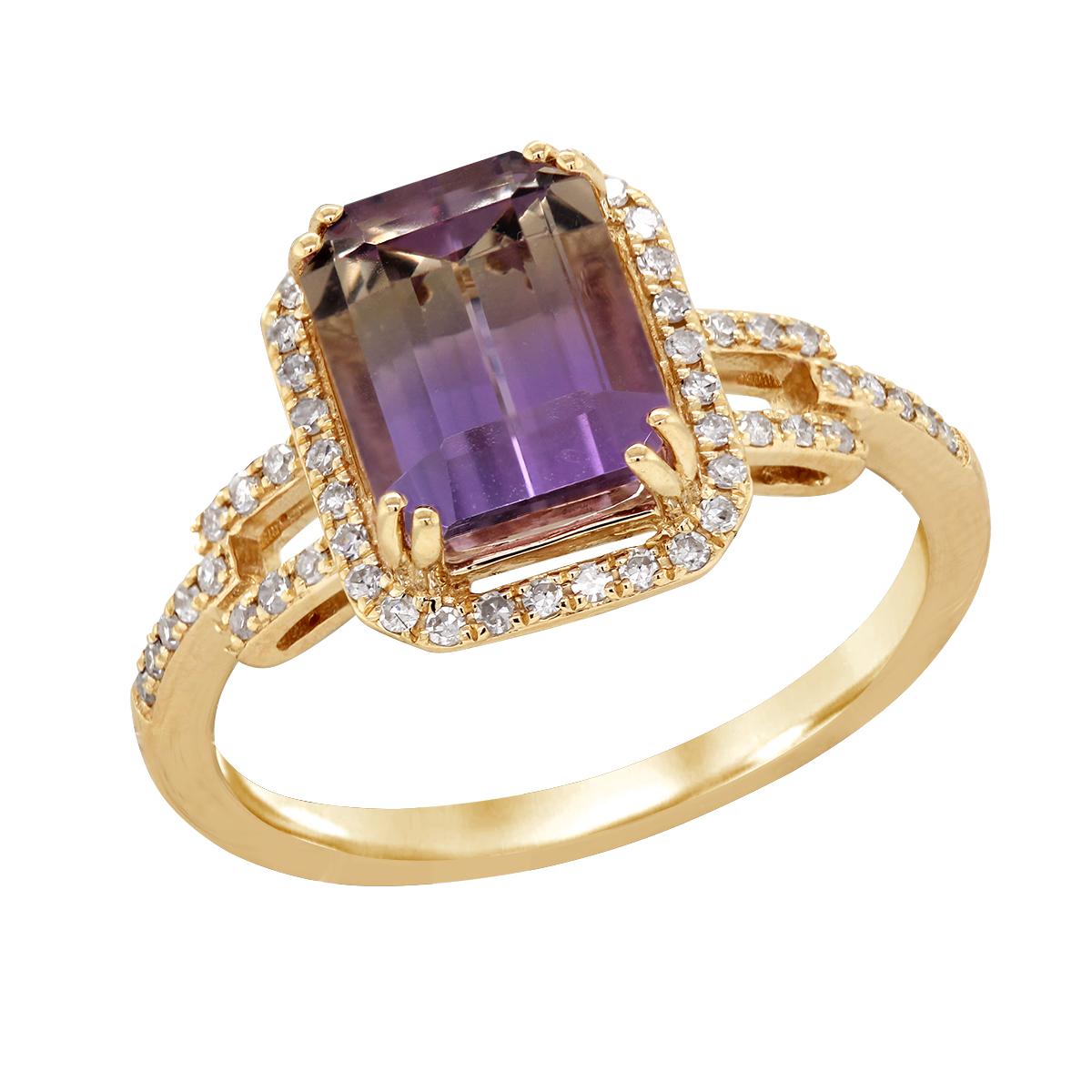 YELLOW GOLD FASHION RING WITH AMETRINE AND DIAMONDS, .20 CT TW