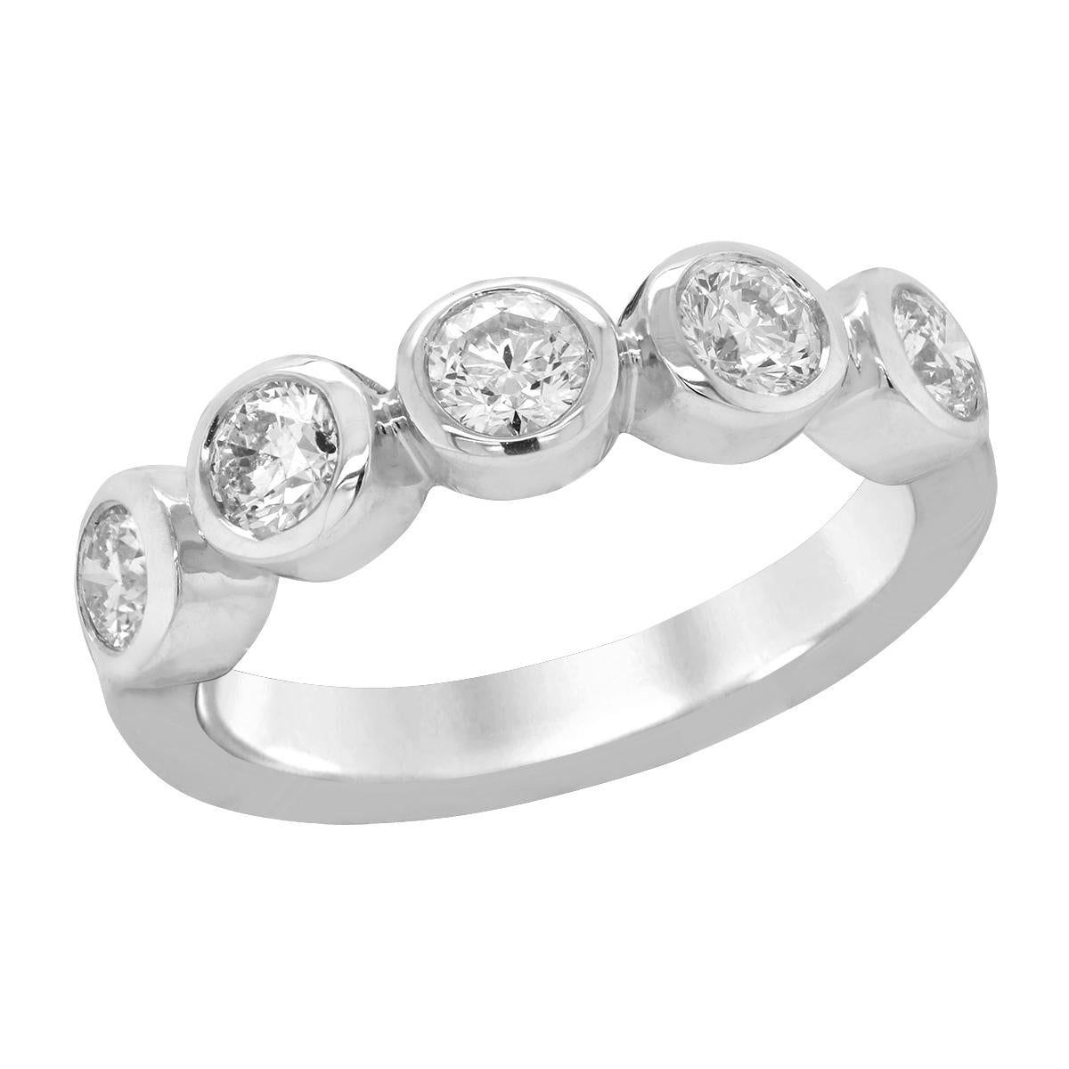 WHITE GOLD ANNIVERSARY RING WITH 5 BEZEL SET DIAMONDS, 3/4 CT TW