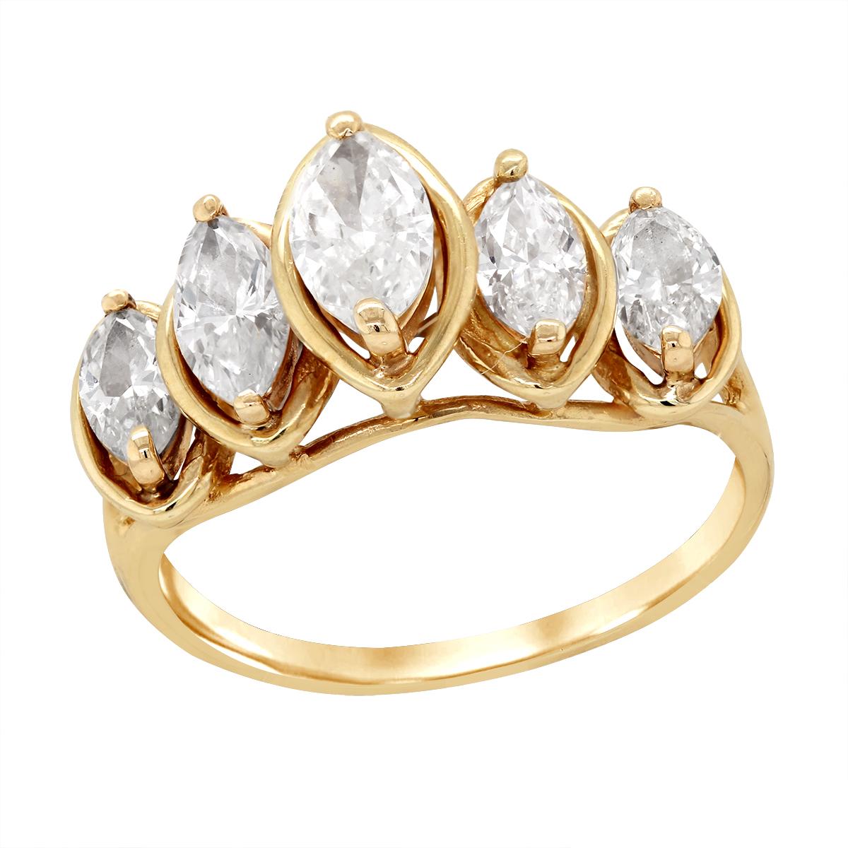 YELLOW GOLD ANNIVERSARY RING WITH 5 MARQUISE DIAMONDS, 1 1/4 CT TW