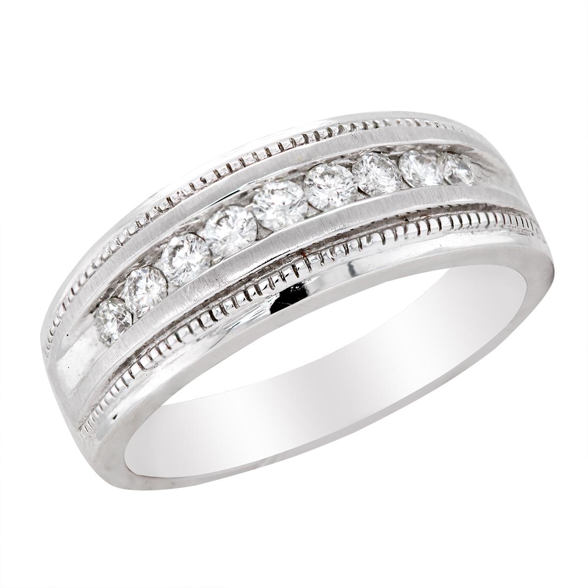 WHITE GOLD MEN&#39;S WEDDING BAND WITH CHANNEL SET DIAMONDS, .48 CT TW