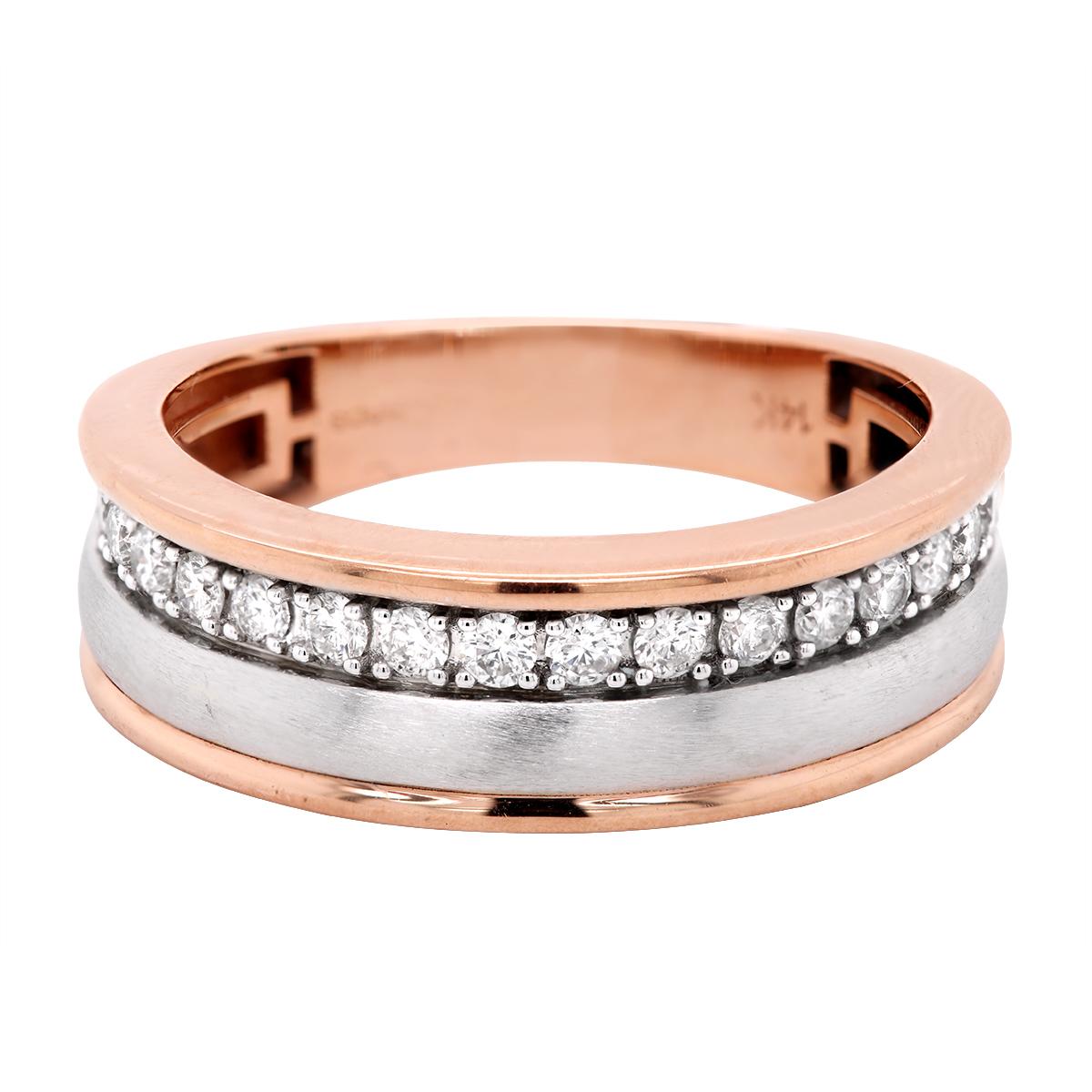 TWO-TONE GOLD MEN&#39;S WEDDING BAND WITH 17 ROUND CUT DIAMONDS, .50 CT TW