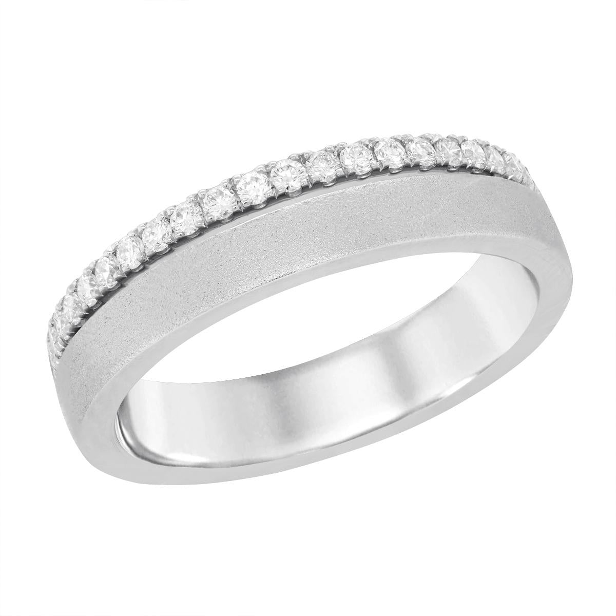 WHITE GOLD WEDDING RING WITH BRUSHED FINISH AND ROW OF DIAMONDS, .25 CT TW