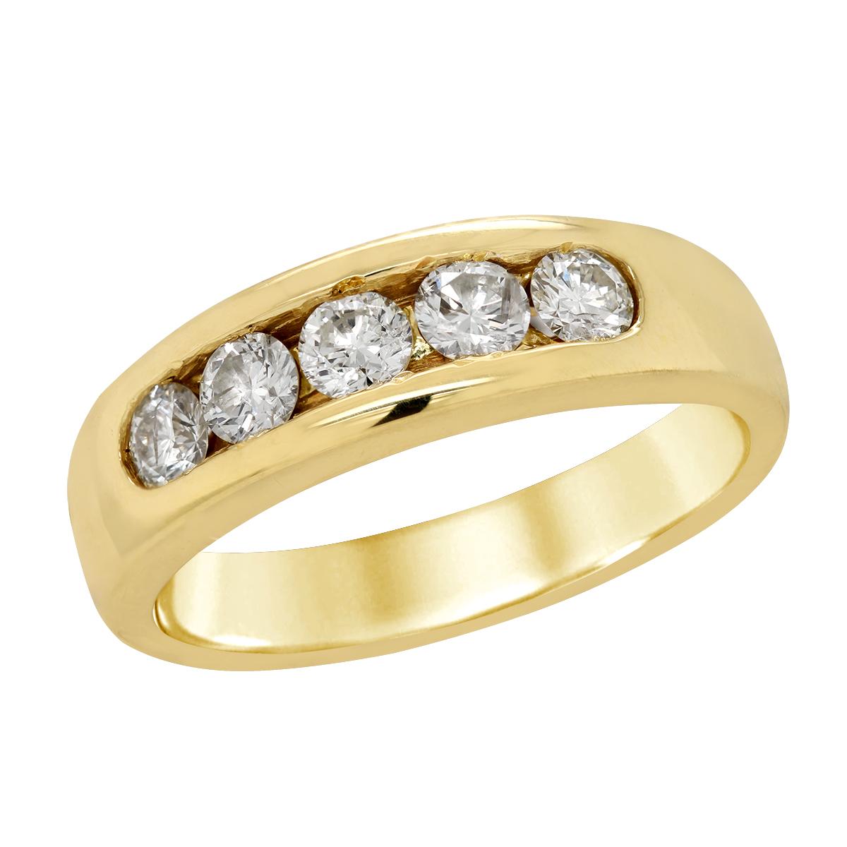 YELLOW GOLD GENTS RING WITH A ROW OF DIAMONDS, 1.00 CT TW