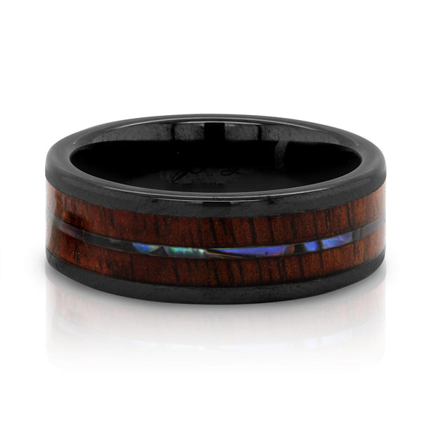 Black Ceramic & Koa Wood Ring – 8mm Comfort Fit Wedding Band, Hypoallergenic, Scratch Resistant - View #10