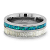 TUNGSTEN WEDDING RING WITH OPAL AND ANTLER INLAYS