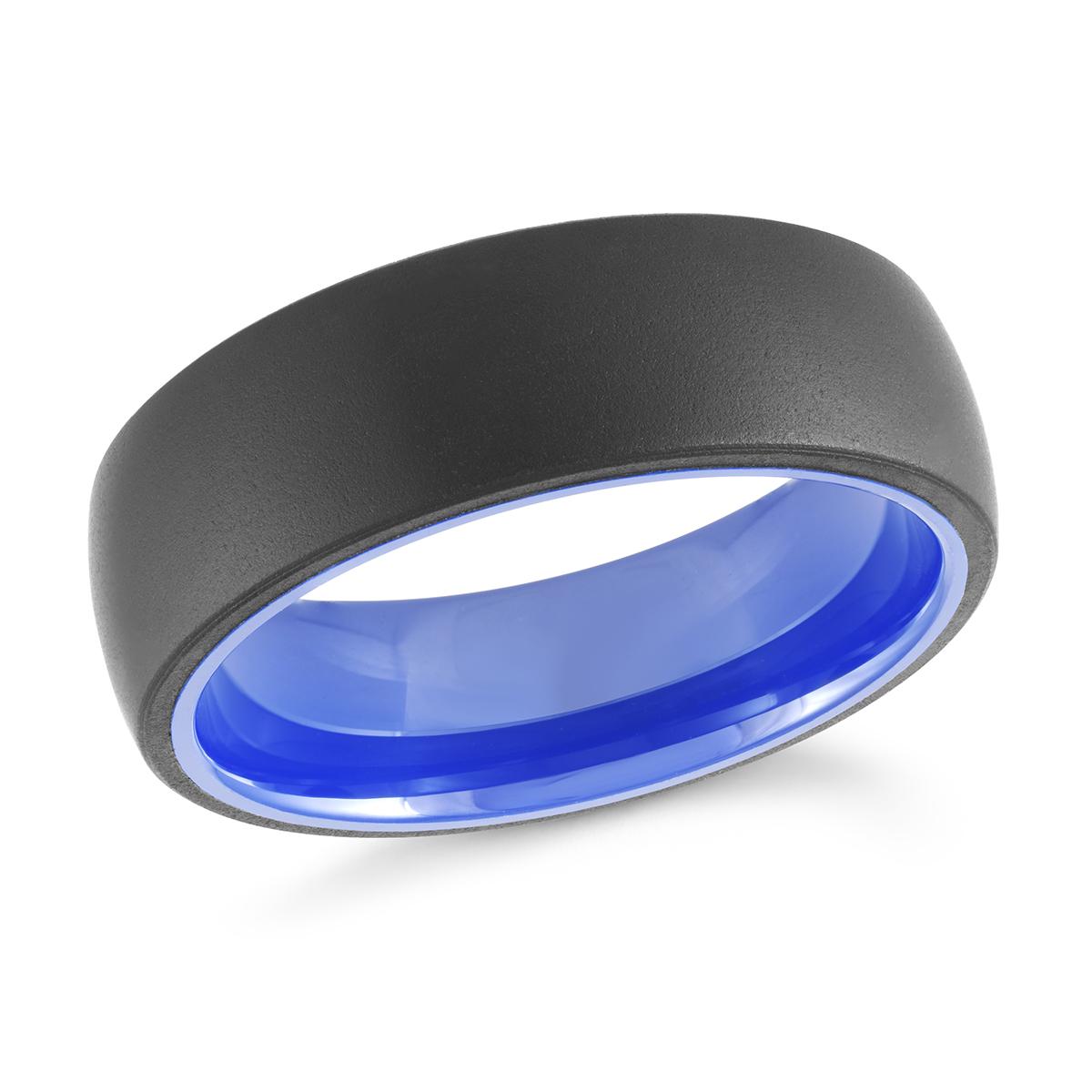 BLACK TUNGSTEN MEN&#39;S WEDDING BAND WITH BLUE INNER SHANK