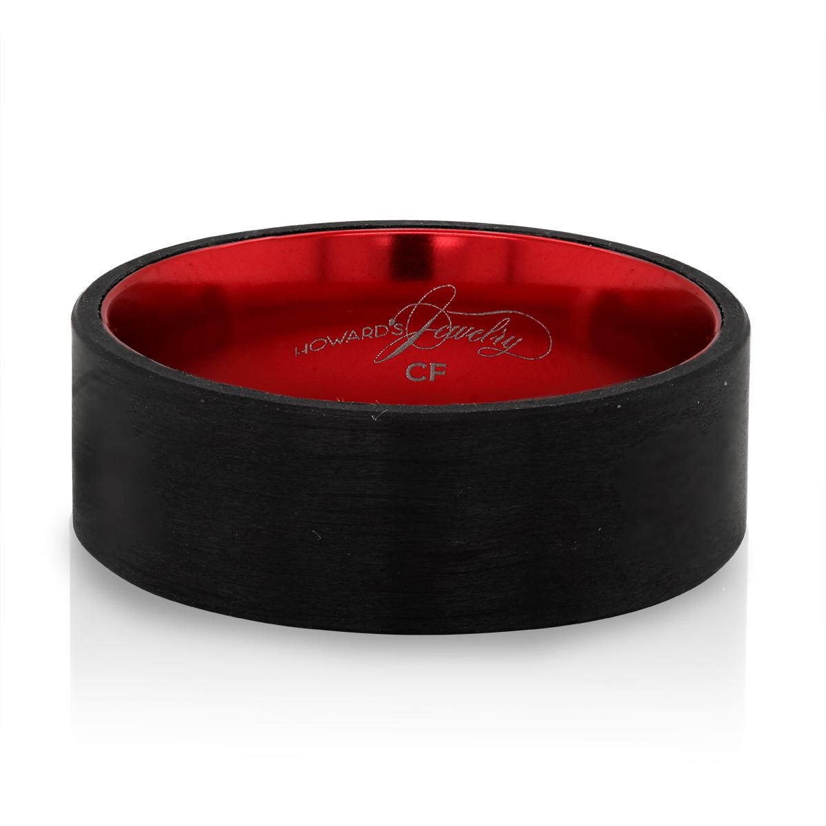 MEN&#39;S CARBON FIBER WEDDING RING WITH RED INNER SLEEVE