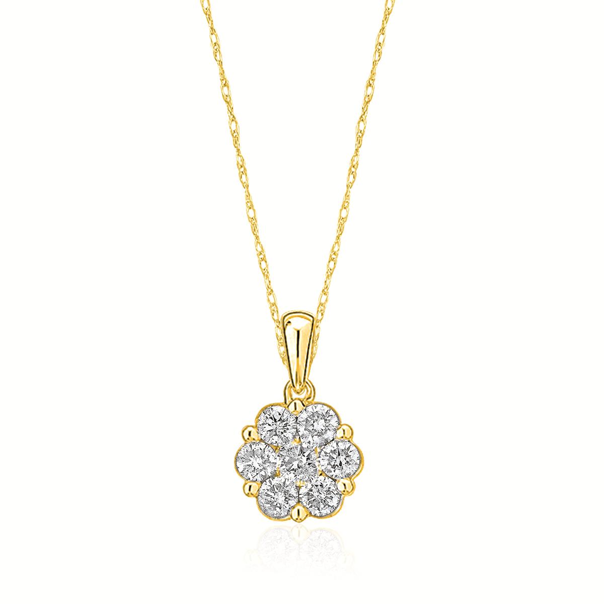 YELLOW GOLD CLUSTER DIAMOND PENDANT NECKLACE, 1/2 CT TW