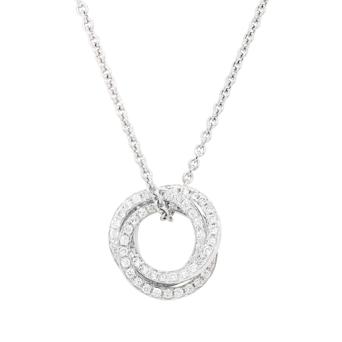 WHITE GOLD PENDANT NECKLACE WITH DIAMOND INTERLOCKING RINGS, .31 CT TW