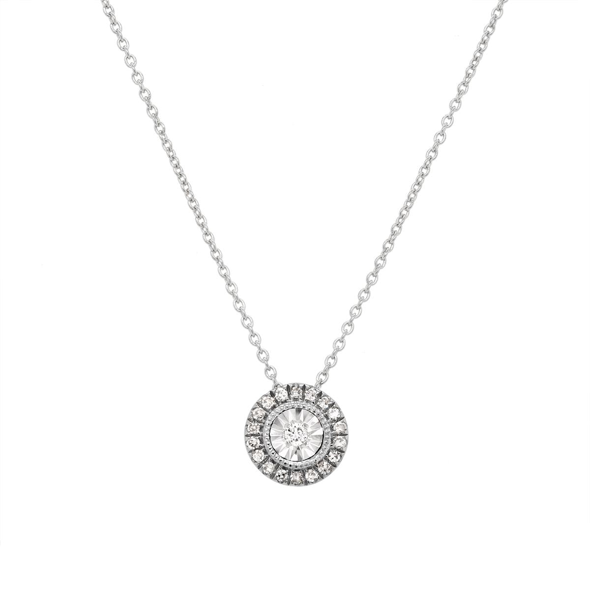 WHITE GOLD DIAMOND HALO PENDANT NECKLACE, .06 CT TW