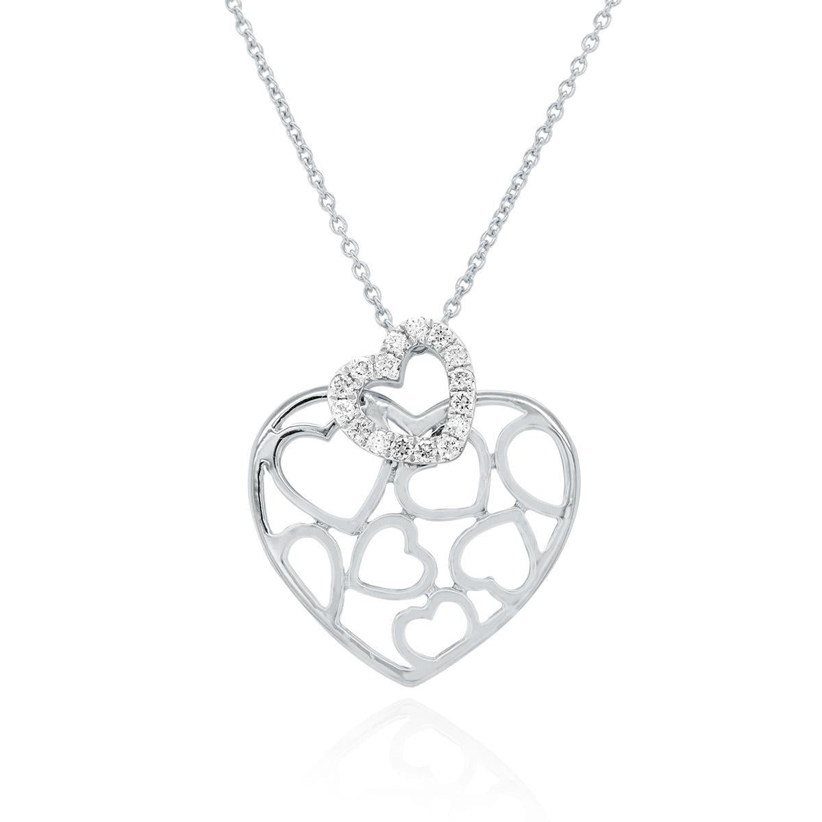 WHITE GOLD HEART WITH HEART PATTERN DIAMOND NECKLACE, .11 CT TW