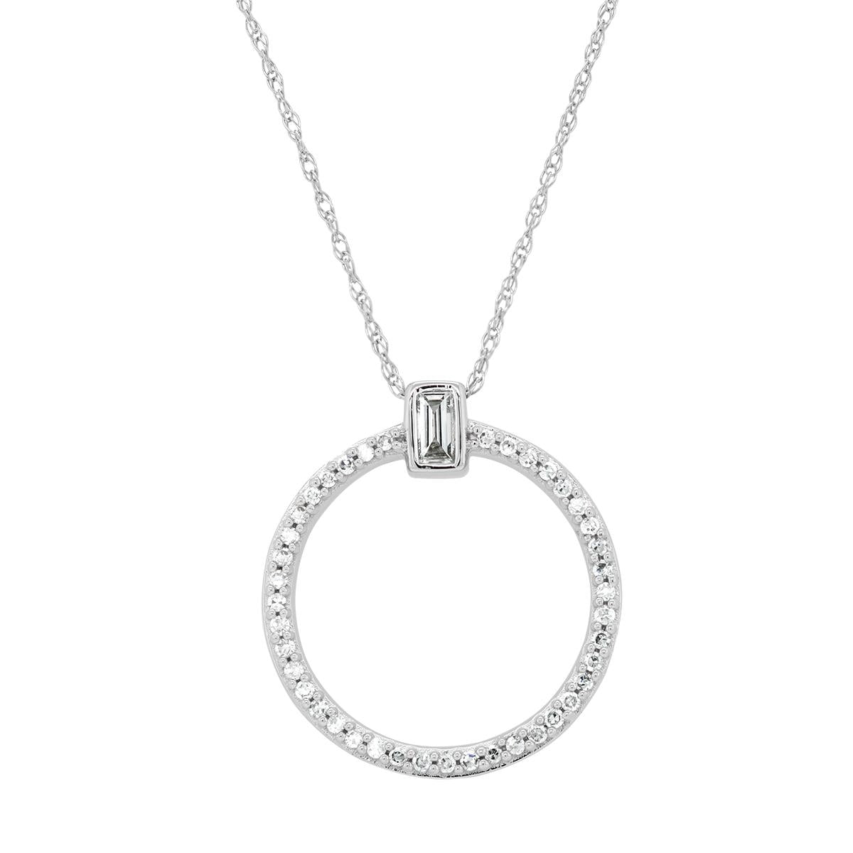 WHITE GOLD DIAMOND NECKLACE WITH CIRCLE DIAMOND PENDANT, .15 CT TW