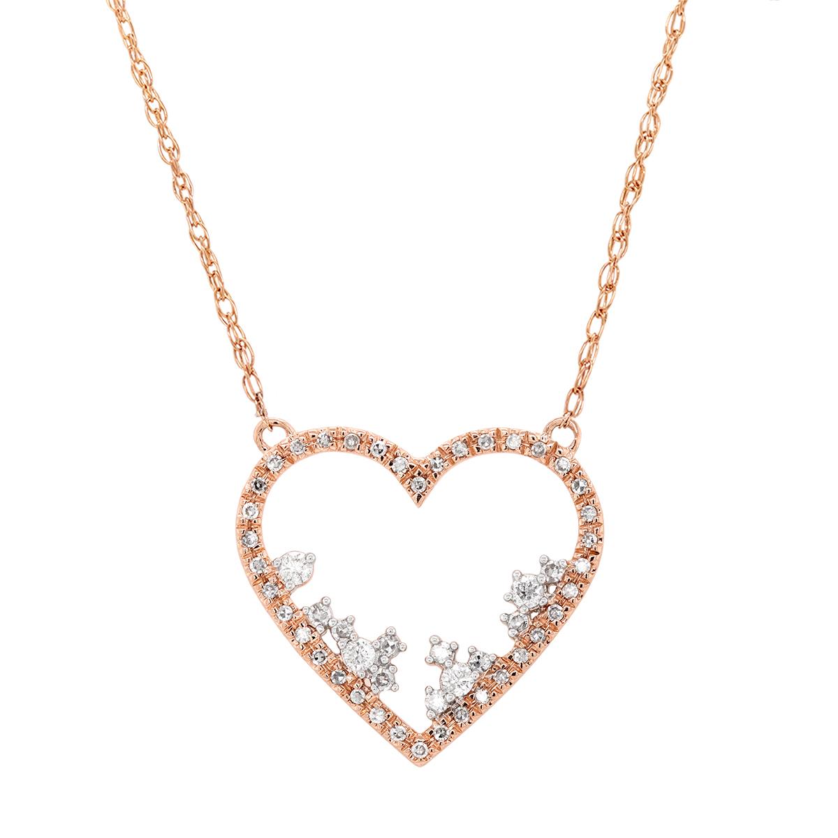 ROSE GOLD OPEN HEART PENDANT WITH 51 DIAMONDS, .25 CT TW