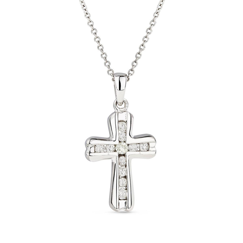Dazzlingrock Collection 0.12 Carat Diamond Cross Pendant - 18K White Gold, 18" Chain