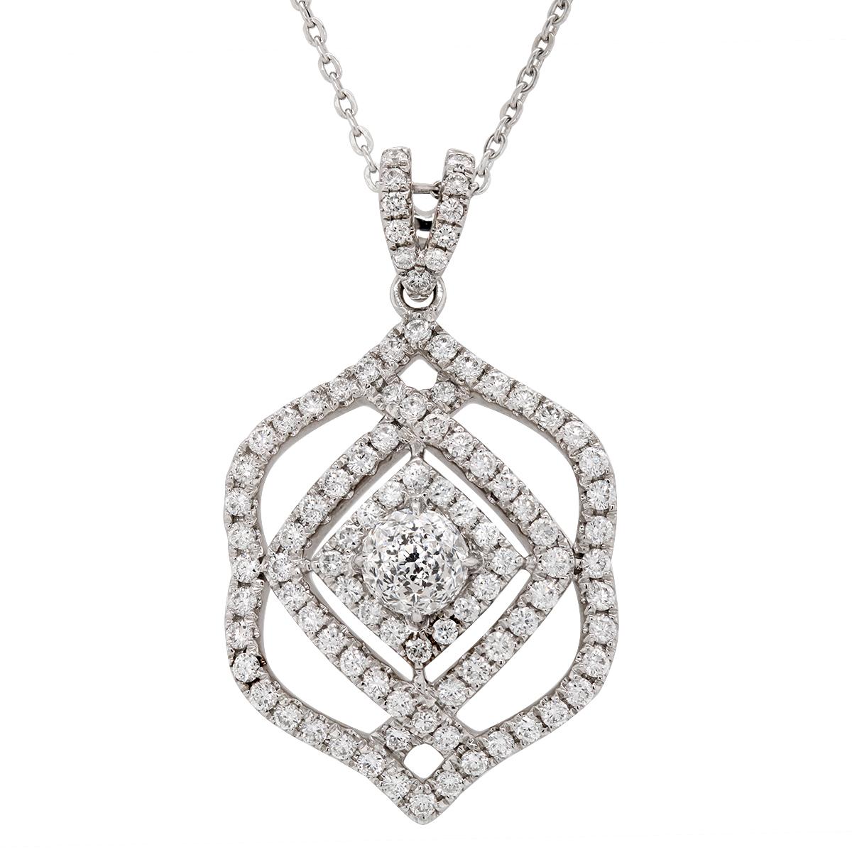 WHITE GOLD PENDANT WITH ROSE CUT CENTER DIAMOND, 1 3/4 CT TW