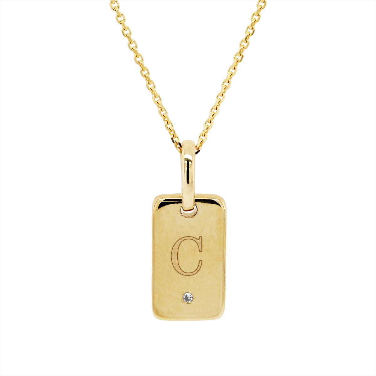 YELLOW GOLD C INITIAL PENDANT NECKLACE