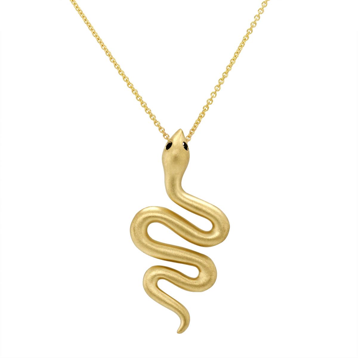 YELLOW GOLD SNAKE NECKLACE WITH BLACK DIAMONDS, .01 CT TW