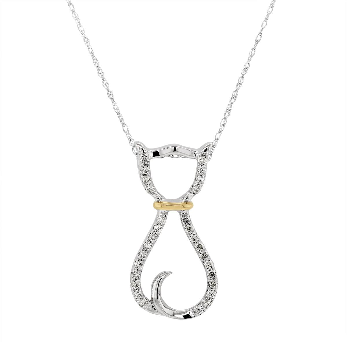 Two Tone Gold Cat Pendant Set With Diamonds 15 Ct Tw Howards Jewelry Center