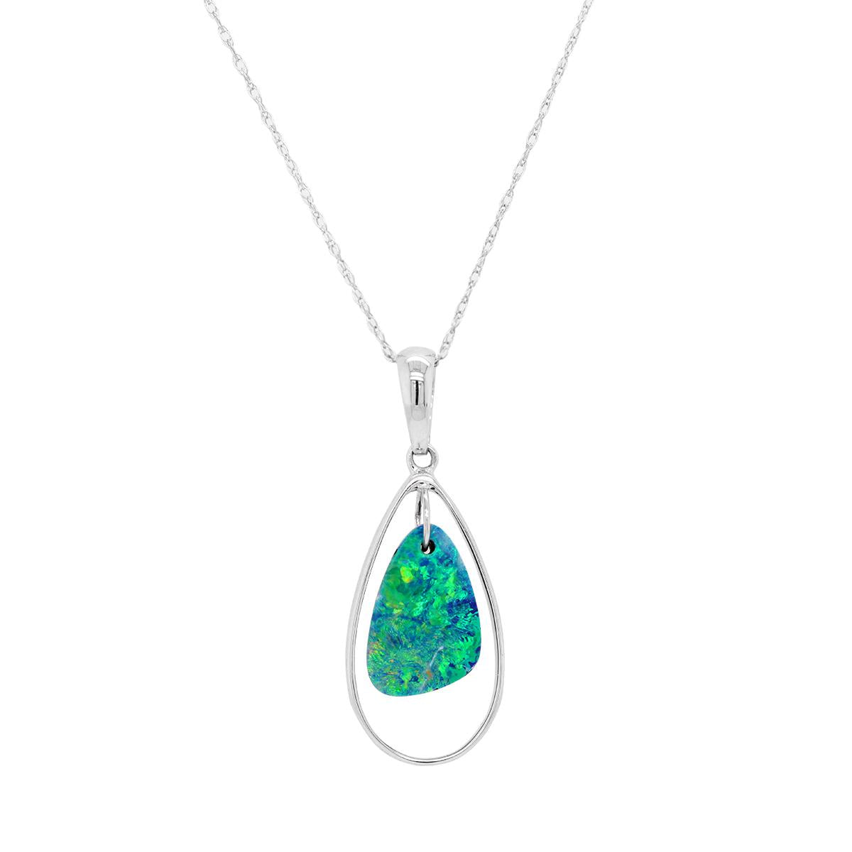 WHITE GOLD FASHION NECKLACE WITH OPAL DOUBLET PENDANT