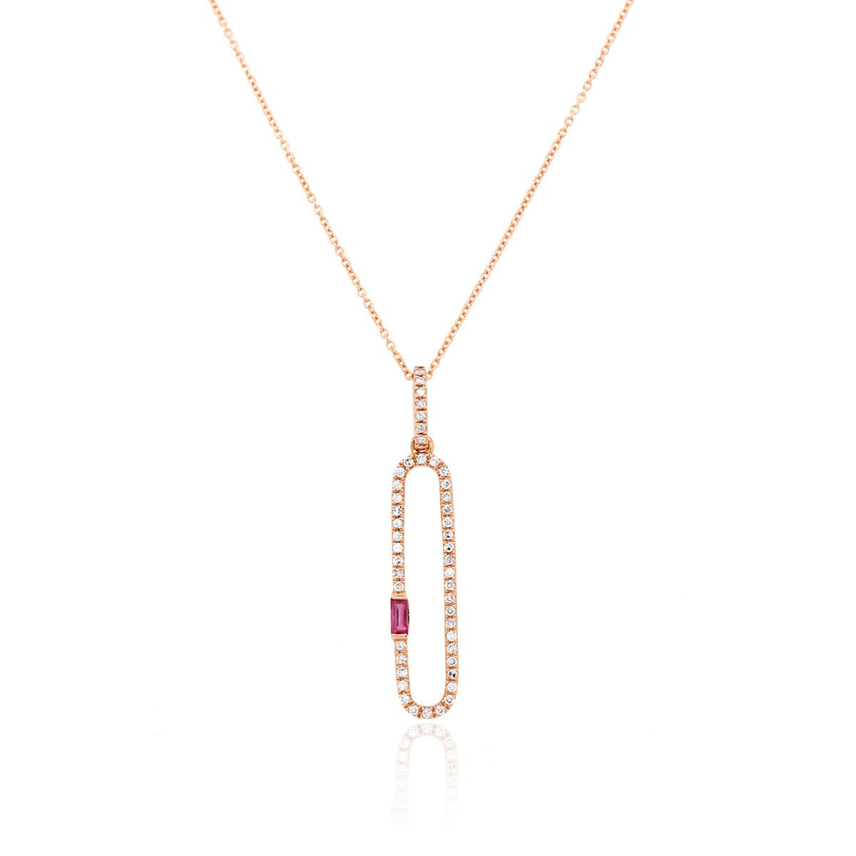 ROSE GOLD RUBY AND DIAMOND NECKLACE, .15 CT TW