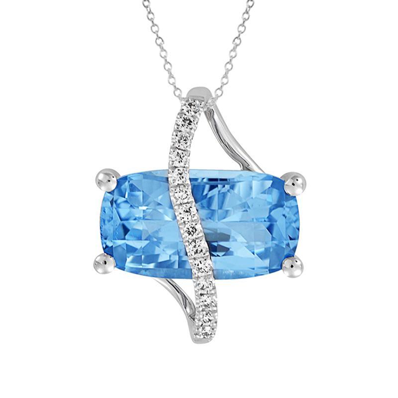 CHATHAM LAB GROWN AQUAMARINE  AND DIAMOND NECKLACE