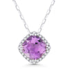 WHITE GOLD PENDANT NECKLACE WITH CUSHION CUT AMETHYST, .07 CT TW