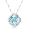 WHITE GOLD PENDANT NECKLACE WITH CUSHION CUT BLUE TOPAZ, .07 CT TW
