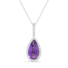 WHITE GOLD AND PEAR SHAPED AMETHYST PENDANT NECKLACE, .08 CT TW