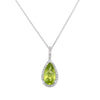 WHITE GOLD PENDANT WITH OVAL PERIDOT AND DIAMOND HALO, .08 CT TW