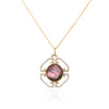 MODERN YELLOW GOLD PENDANT NECKLACE WITH MOTHER OF PEARL AND QUARTZ DOUBLET AND DIAMONDS, .24 CT TW