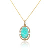 MODERN STYLE YELLOW GOLD AMAZONITE AND DIAMOND NECKLACE PENDANT, .13 CT TW