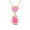 ROSE GOLD FASHION DROP NECKLACE WITH PINK SAPPHIRES AND DIAMONDS, .14 CT TW