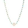 YELLOW-TONE STERLING SILVER NECKLACE WITH TURQUOISE AND MOONSTONE