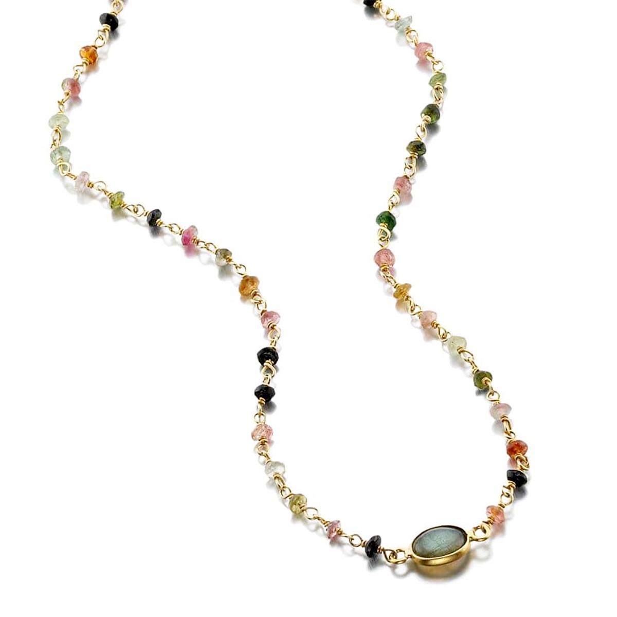 YELLOW-TONE STERLING SILVER NECKLACE WITH TOURMALINE AND LABRADORITE