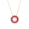 YELLOW GOLD FASHION NECKLACE WITH PEAR RUBIES AND ROUND DIAMONDS, .29 CT TW