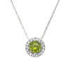 WHITE GOLD PERIDOT NECKLACE WITH A DIAMOND HALO, .05 CT TW 