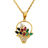 YELLOW GOLD NECKLACE WITH MULTICOLORED MARQUISE GEMS AND DIAMONDS, 1/7 CT TW