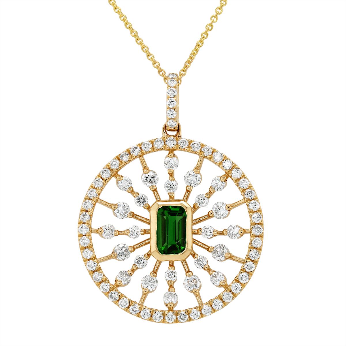 MODERN YELLOW GOLD NECKLACE WITH GREEN TOURMALINE AND DIAMONDS, .69 CT TW