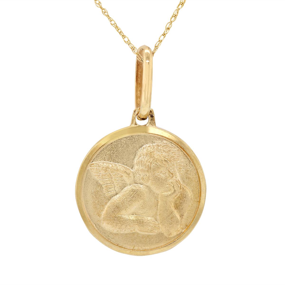 YELLOW GOLD CHERUB ANGEL MEDAL PENDANT