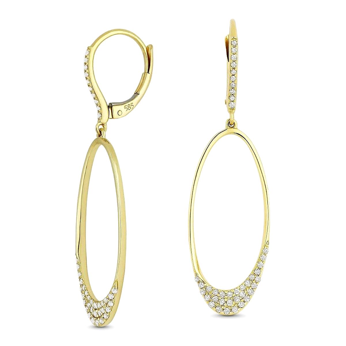 YELLOW GOLD DANGLE HOOP EARRINGS, .25 CT TW