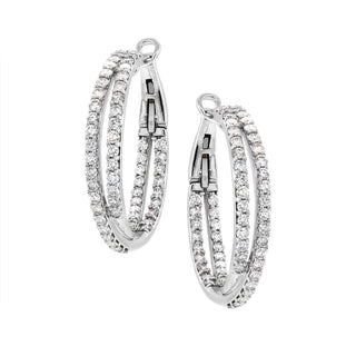 WHITE GOLD DOUBLE HOOP EARRINGS WITH 116 DIAMONDS, 3.00 CT TW