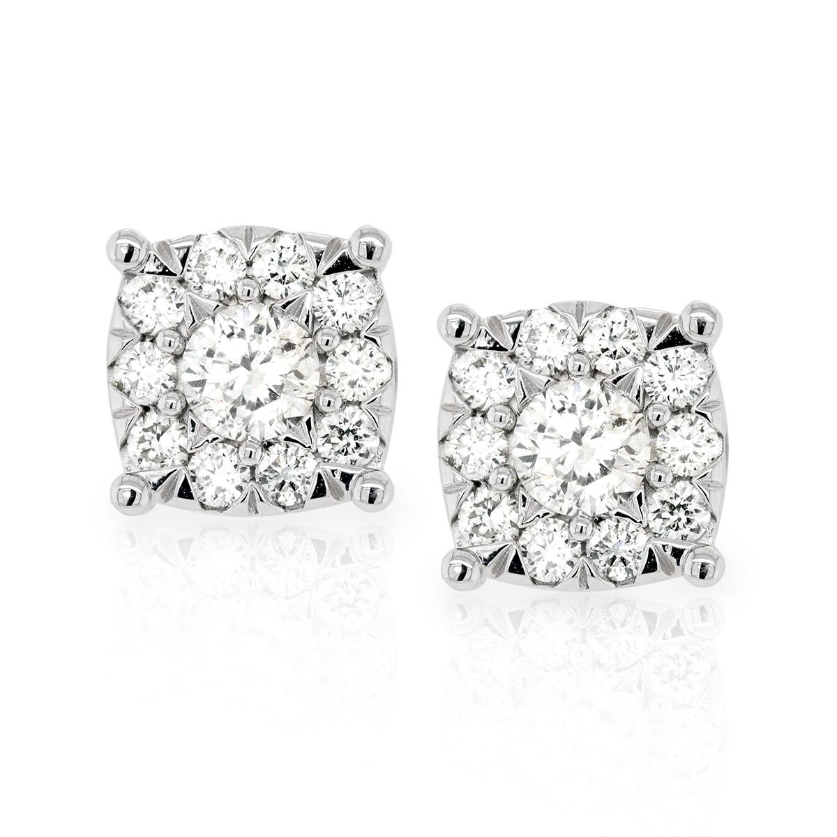 WHITE GOLD STUD CLUSTER DIAMOND EARRINGS, 1.50 CT TW