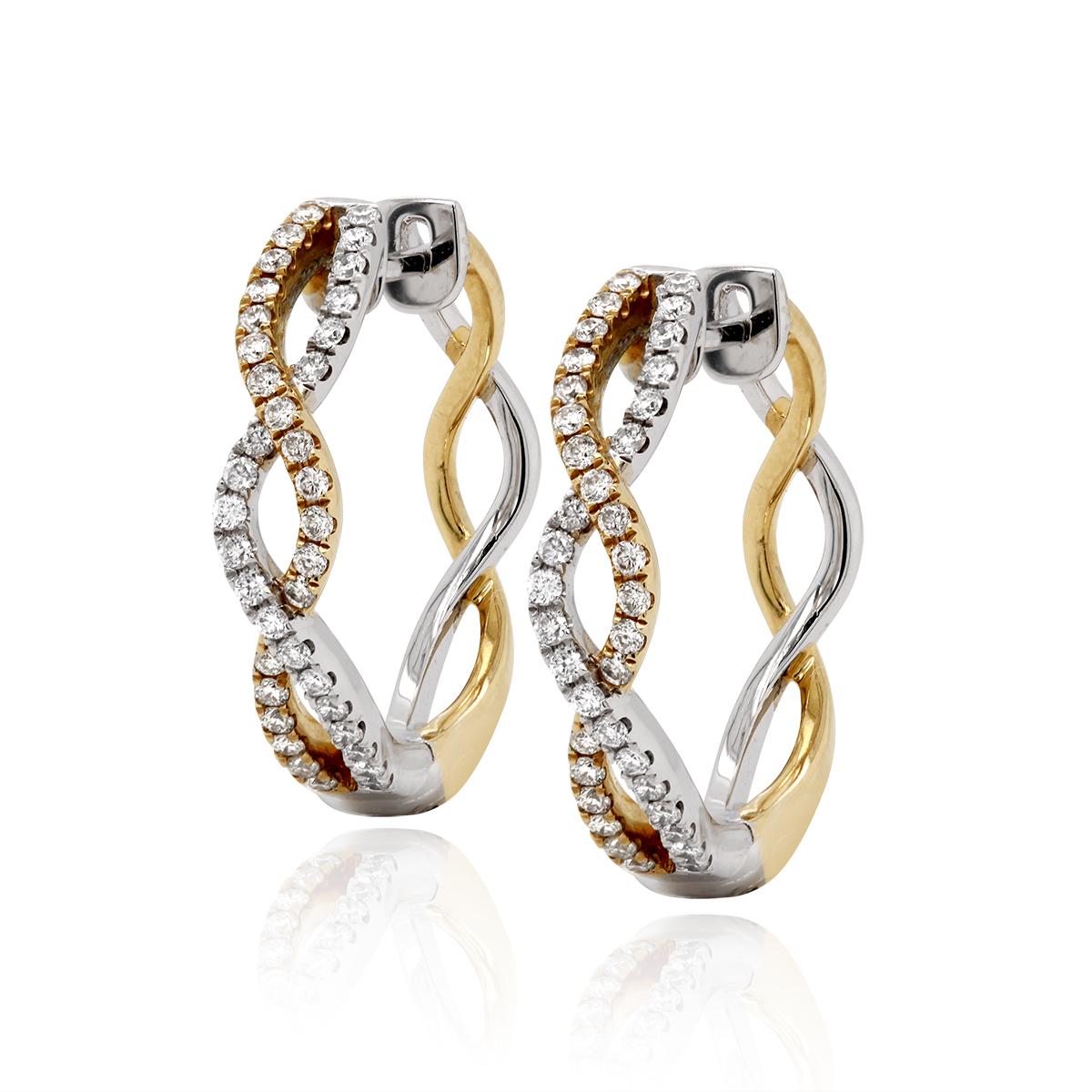 TWO-TONE GOLD TWISTED HOOP EARRINGS WITH 76 DIAMONDS, .47 CT TW