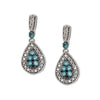 WHITE GOLD DANGLE EARRINGS WITH BLUE AND WHITE DIAMONDS, 1/2 CT TW