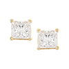 YELLOW GOLD PRINCESS CUT DIAMOND STUD EARRINGS, 1.06 CT TW