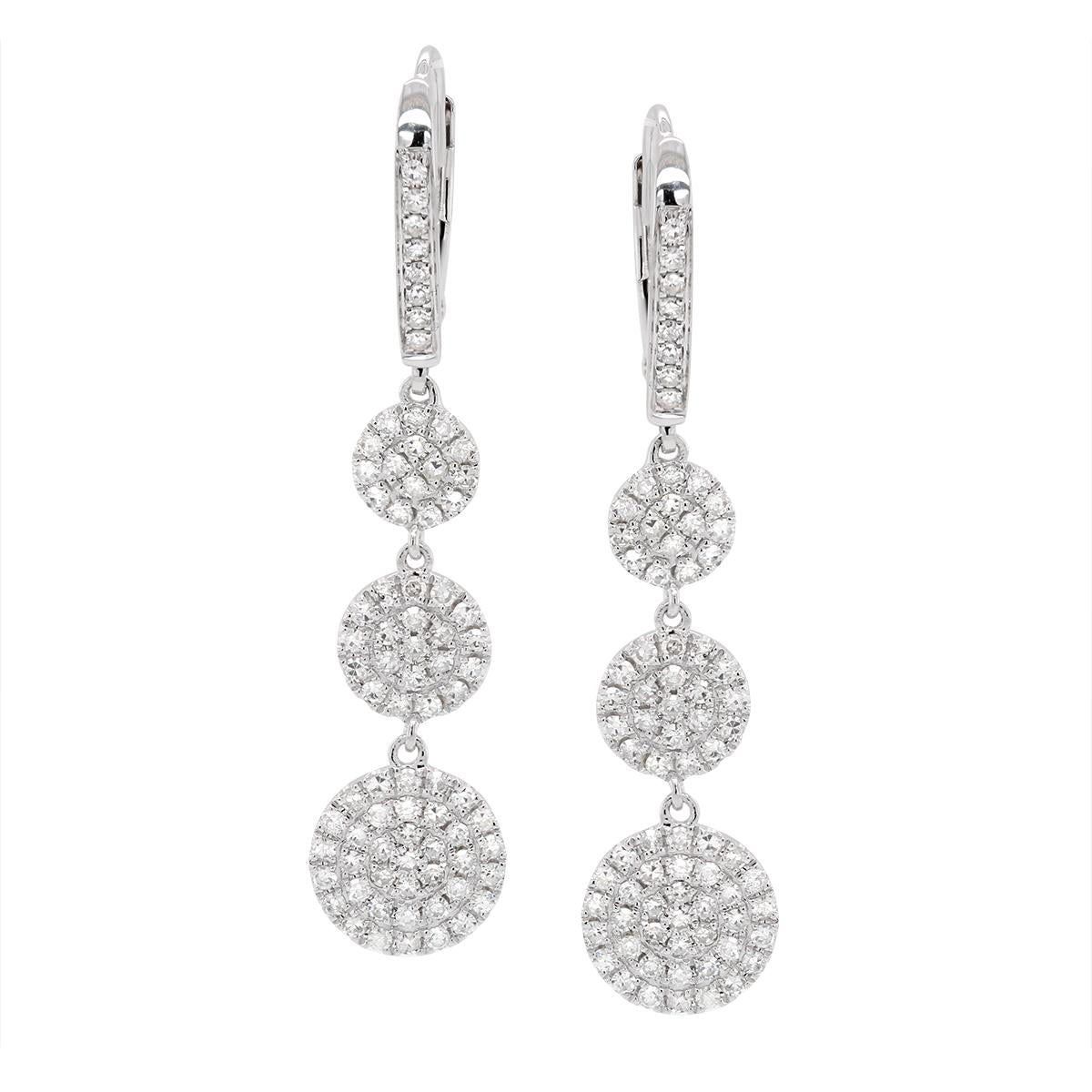 WHITE GOLD DIAMOND PAVE CIRCLE DANGLE EARRINGS, 1.00 CT TW